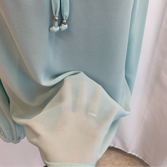 ROSE & Olive light pastel blue cutout sheer chiffon long sleeve blouse Sz M - Picture 7 of 13